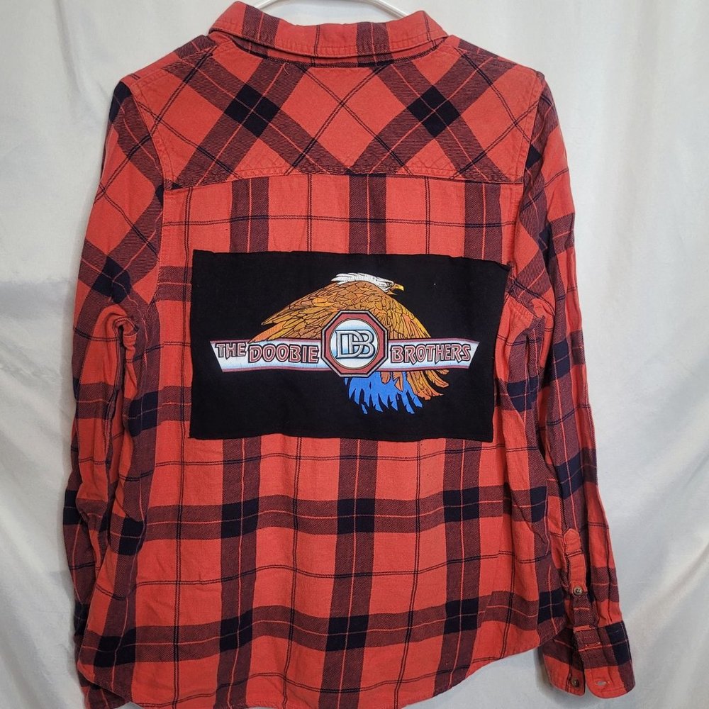 Doobie Bros Upcycle Flannel Shirt Red Plaid Merona Adult XL